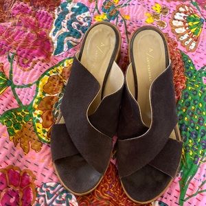Anthropologie Brown Suede Mules size 9